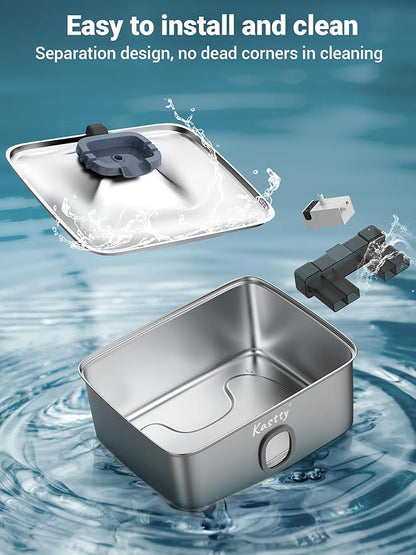 Kastty 4 Gal Dog Water Fountain for Large Dogs,15L Stainless Steel Dog Water Bowl Dispenser Triple Filtration,Ultra Quiet Automatic Pet Water Fountain with Water Level Window and LED Light(FS76)
