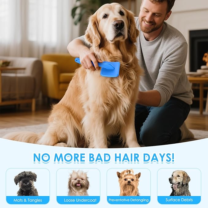 Large Slicker Brush for Dogs,Doodle Brush for Poodles, Goldendoodles, Labradoodle, Extra Long Pins for Detangling Matted Fur & Reducing Shedding, Dog Grooming Kit with Wooden Handle. Blue
