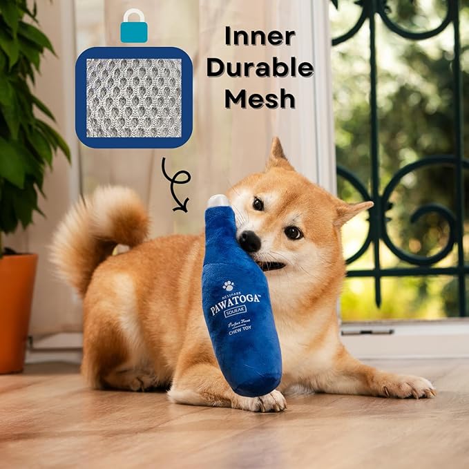 Nestpark Pawatoga Funny Dog Toy - Parody Plush Squeaky Crinkle Dog Toy - Fancy Barkling Water for A Classy Dog Morning Routine