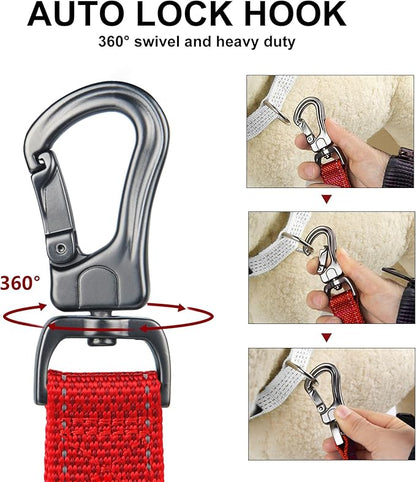 PetiFine 6FT Heavy Duty Dog Leash with Soft Padded Double Handle, Durable Strong Clasp Dog Leashes, Reflective Nylon Walking Lead for Large,Medium,Small Breed Dogs, Red