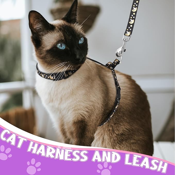 Guiqulai 2 Pack Cat Harness and Leash with Collar Set, Escape Proof Cat Harness Adjustable Kitten Harness Glow in The Dark for Small Medium Cats