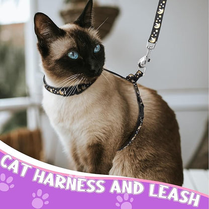 Guiqulai 2 Pack Cat Harness and Leash with Collar Set, Escape Proof Cat Harness Adjustable Kitten Harness Glow in The Dark for Small Medium Cats