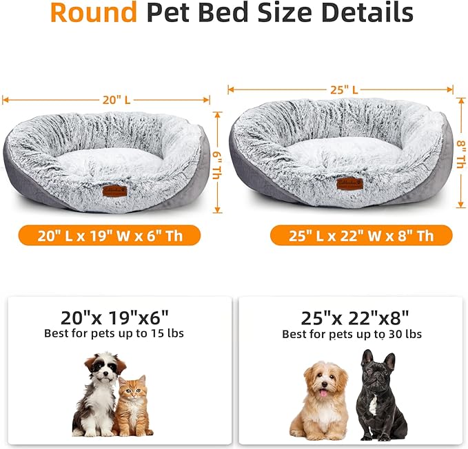 Calibonbon Long Fur Pet Bed for Medium Dogs, Plush Cat Bed with Bolster, Machine Washable Dog Bed with Non-Slip Waterproof Bottom, Orthopedic Support for Warmth & Security, 25x22 Inches