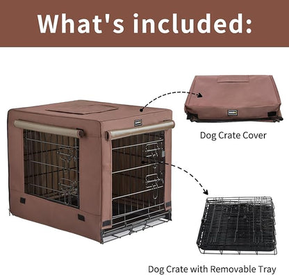 DONORO Dog Crates for Small Medium Size Dogs Indoor Double Door Dog Kennels & Houses for Puppy and Cats, Collapsible Metal Contour Dog Cages (Brown, 30.0" L x 19.0" W x 21.0" H)