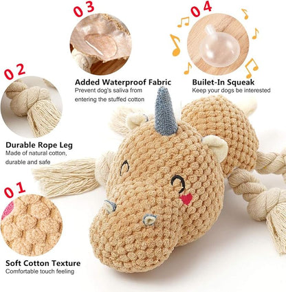 Sedioso Large Dog Toys, Cute Squeaky Dog Toy, Stuffed Animal Plush Toys for Puppies, Durable Dog Chew Toy for Small,Middle,Large Breed (Brown(Uni-Hippo))