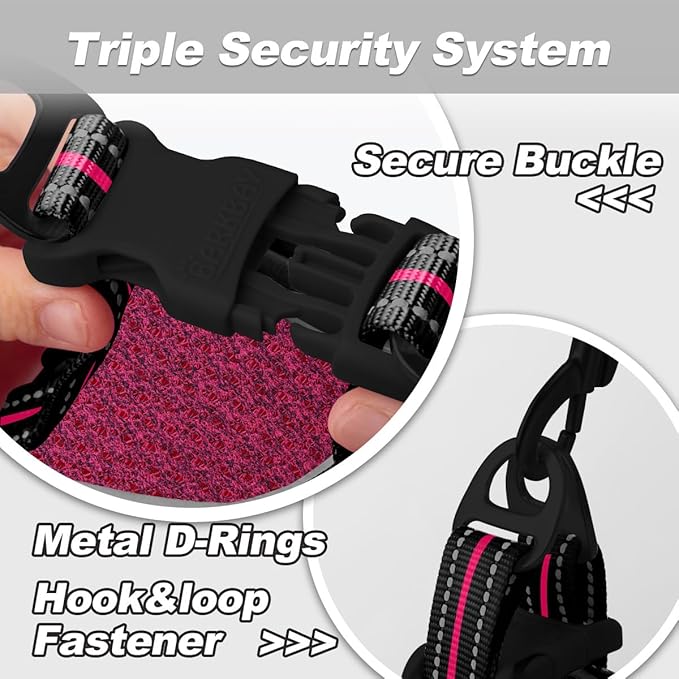 Dog Harness and Leash Set,Step in Small Sized Dog Harness,Soft Mesh,No-Chock,Reflective Adjustable,Secure with Hook & Loop Fastener,Puppy Vest for Small,Medium Dogs(Pink/Black,XXS)