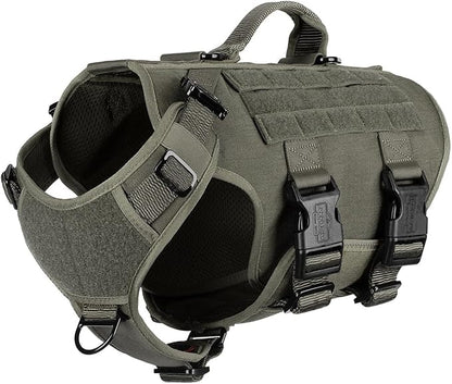 ICEFANG GN3 Tactical Dog Harness with 6X Buckle,Dog Molle Vest with Handle,3/4 Body Coverage,Hook and Loop Panel for ID Patch,No Pulling Front Clip (M (25"-31" Girth), Ranger Green)