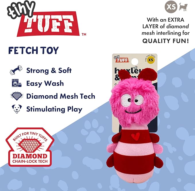 Huxley & Kent Funny Dog Toy w/Squeaker – Valentine's Day Power Plush Squeaky Dog Toys for Small Dogs – Durable Small Stuffed Animal for Indoor Play & Fetch - Tiny Tuff Love Bug