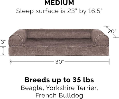 Furhaven Orthopedic Dog Bed for Medium/Small Dogs w/ Removable Bolsters & Washable Cover, For Dogs Up to 35 lbs - Faux Fur & Velvet Sofa - Driftwood Brown, Medium