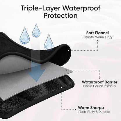 Waterproof Pet Blanket, Liquid Pee Proof, Sherpa Fleece Protector – Pet Hair Resistant Water Proof Bed Cover for Dogs Couch Sofa Car Bedding Comforter (Black, 40"x60")