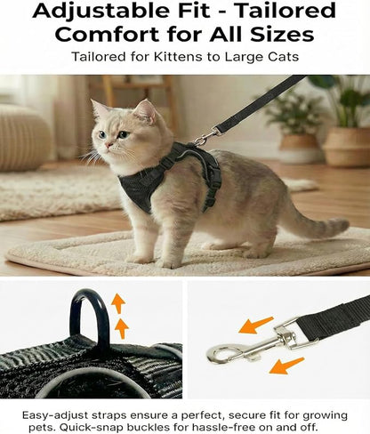 Luxelle 2 Pack Escape-Proof Cat Harness and Leash Set for Walking – Adjustable No Pull Soft Vest with Easy-Wear Buckle, Reflective Straps, Breathable Mesh – Outdoor Travel Harness for Cats & Kittens