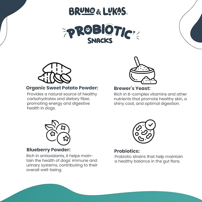 Bruno & Lukas Probiotic Chews for Dogs – Digestive Health & Gut Flora Support – Dog Probiotics for Diarrhea, Loose Stools, Itchiness & Immune Support – 90 Chews, Made in USA