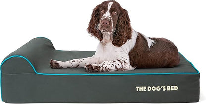 The Dog’s Bed Orthopedic Headrest Dog Bed Large Grey/Blue, Memory Foam, Pain Relief for Arthritis, Hip & Elbow Dysplasia, Post Surgery, Lameness, Waterproof Washable Cover, Veterinary Approved
