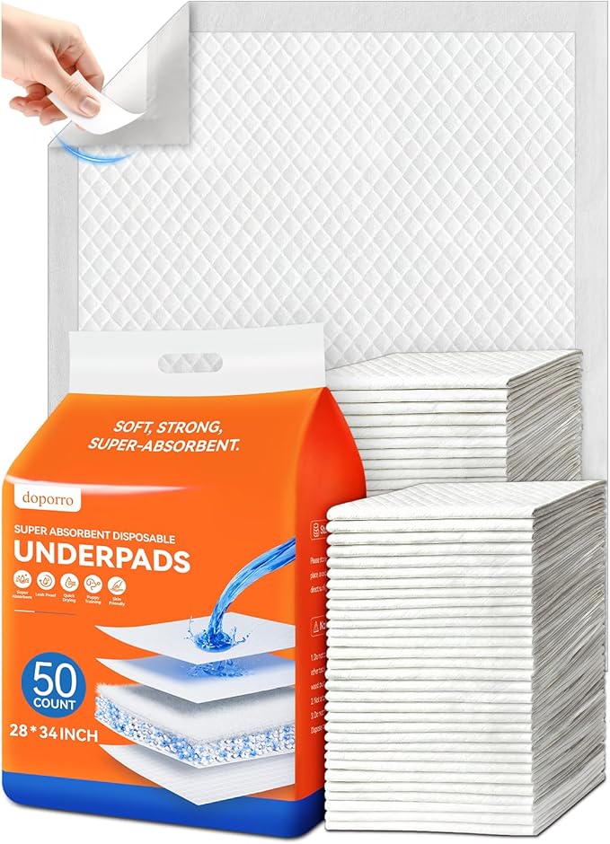 50 Count 28" x 34" Disposable Puppy Pads, Super Absorbent Dog Pee Pads with Anti-Slip Adhesive Tabs, Quick-Dry, Leak-Proof, Odor Control Training Pads for Dogs & Pets, X-Large
