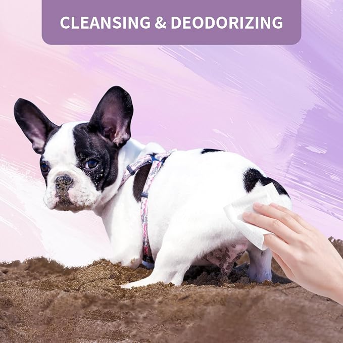 400 PCS Pet Wipes for Paws and Butt Hypoallergenic Pets Cleansing & Deodorizing Anal Gland Hygienic Puppy Wipes for Dogs Face and Body Wipes Cleaning Fur Doggie Wipes Doggy Wipes (Lavender)