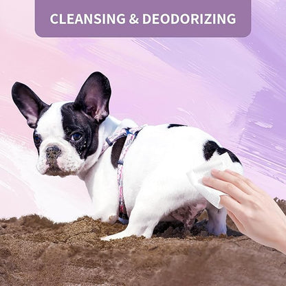 400 PCS Pet Wipes for Paws and Butt Hypoallergenic Pets Cleansing & Deodorizing Anal Gland Hygienic Puppy Wipes for Dogs Face and Body Wipes Cleaning Fur Doggie Wipes Doggy Wipes (Lavender)