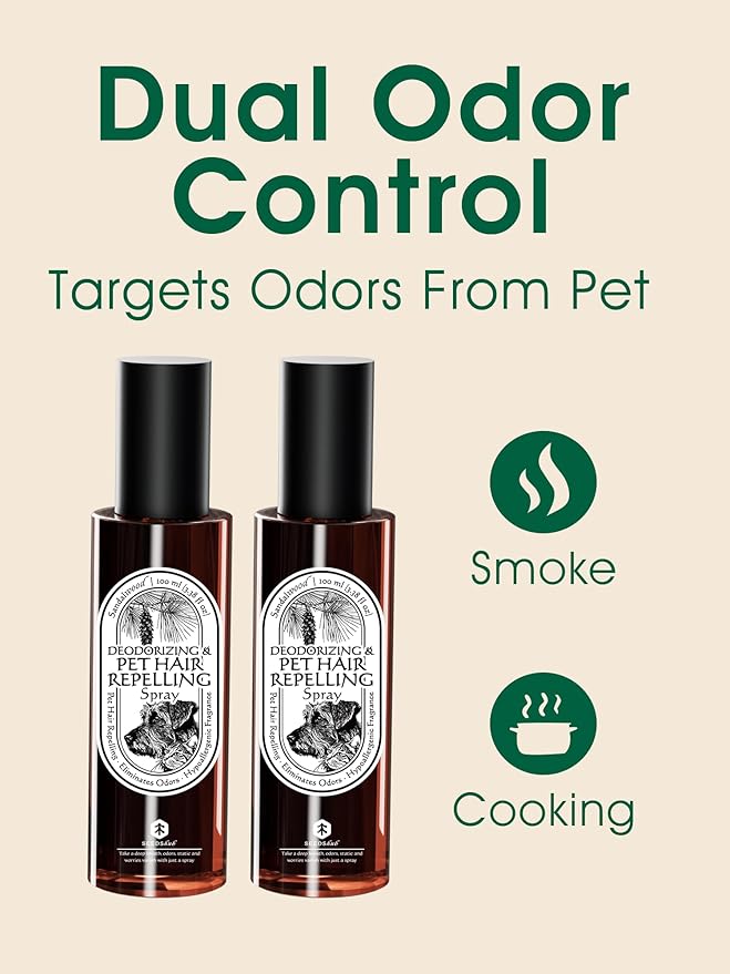 Seedshub 4-in-1 Pet Hair Remover & Odor Neutralizer Spray, Anti Static Wrinkle Release, Plant Based Enzymes, Safe for Pets, Fabrics & Furniture, Refresh Pine Nut Scent, 6.76 fl oz, 2 Travel Pack