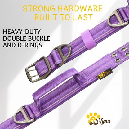 ADITYNA Heavy Duty Dog Collar – Reflective Purple Tactical Collar with Handle – Fits Extra-Large Dogs (24–30" Neck) – Wide, Thick, Soft Neoprene Padded