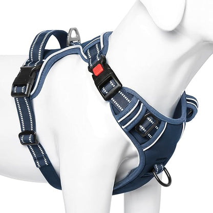 Timos Dog Harness Large Sized, No Pull Pet Harness with Neck Lockable Snap,No Choke Front Clip Dog Reflective Vest,Adjustable Metal Rings 3 Buckles,Easy Control Handle for Large Dogs Royal Blue L