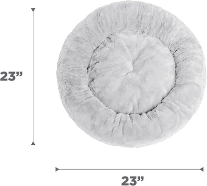 Best Friends by Sheri The Original Calming Donut Dog Bed – Washable Plush Pet Bed for Cats & Small Dogs up to 25 lbs, Lux Faux Fur, Gray, Small (23" x 23")