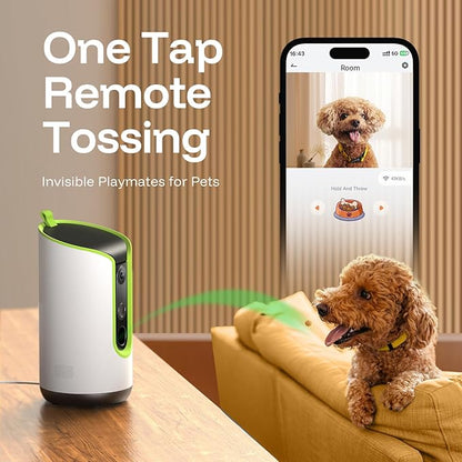 TKENPRO 5MP Ultra HD Pet Camera - Dog Camera with Treat Dispenser, Remote Treat Tossing via Phone App, 360° Auto Tracking & Motion Alerts, 5G&2.4G WiFi for Cats Indoor
