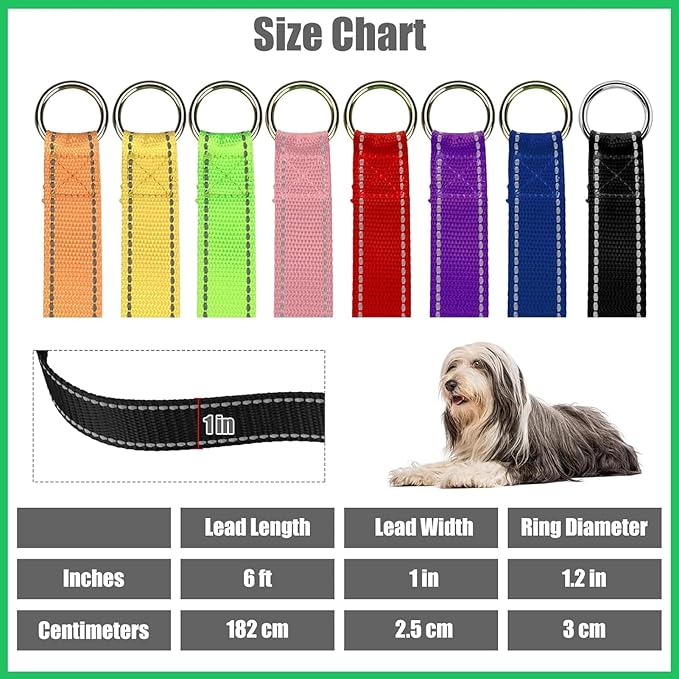 HOMIMP Reflective Slip Lead - 8 Pack 6 Ft No Pull Dog Leash for Small to Large Dogs, Heavy Duty Width 1In