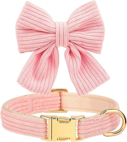 Didog Cute Dog Collar and Leash Set with Bowtie, Girl Dog Collars Metal Buckle Adjustable for Small Medium Dogs(Pink, S)