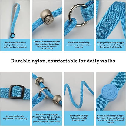 EVERKING Dog Slip Lead Dog Training Leash, No-Pull Slip Leash and Collar,Nylon Material Heavy-Duty and Durable,with Comfortable Padded Handle,Suitable for All Dogs (Blue(4.9-5.9FT-Metal Buckle))