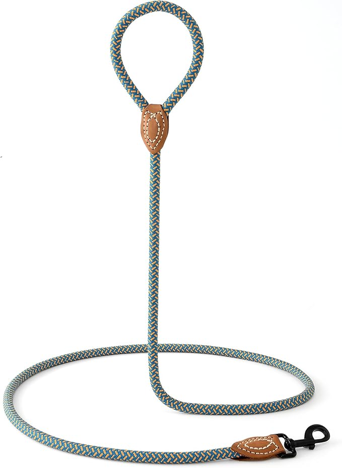 Mile High Life Rope Leash with Genuine Leather Connection, 6 FT/5 FT/4 FT, Heavy Duty Dog Leash for Medium & Large Dogs (Peacock Blue, 48 Inch)