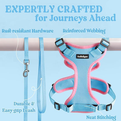 rabbitgoo Cat Harness and Leash for Walking, Escape Proof Soft Adjustable Vest Harnesses for Cats, Easy Control Breathable Reflective Strips Jacket, Light Blue&Pink, XS