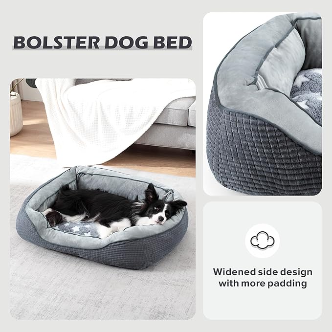 SIWA MARY Dog Beds for Small Dogs & Cats, Washable Dog Sofa Bed with Wide Sides, Pentagram Pattern Design, Pet Cuddler Bed, Warming Soft Calming Puppy Bed for Sleeping, Non-Slip Bottom