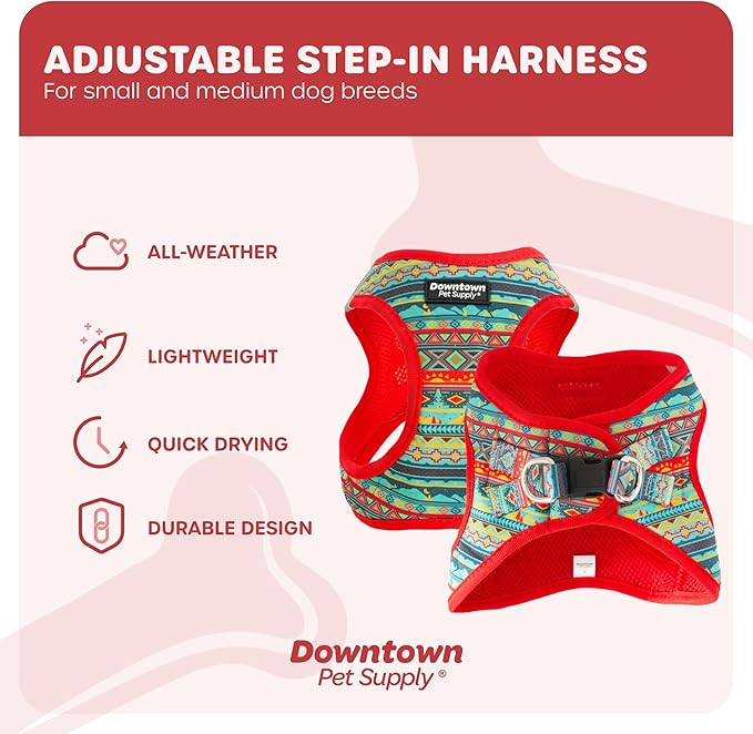 Downtown Pet Supply Step-in Dog Harness – No Pull, Adjustable Padded Mesh with Reflective Trim, Secure Buckle Strap – Comfortable & Breathable Small Dog Harness, X-Large, Tribal