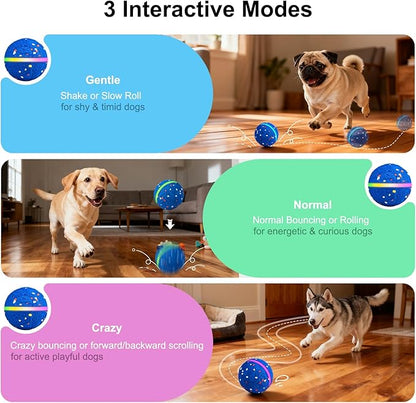 JEISOTHB Interactive Dog Toys Dog Ball, Durable E-TPU Material,3 Play Modes with Colorful Lights, Automatic Moving, Bouncing and Rotating for Medium and Large Dogs Indoor & Outdoor (Blue)