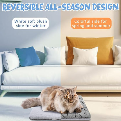 VitalCozy 2 Pack Self Warming Cat Mat Self Heating Pad Bed Reversible Machine Washable Reflects Body Heat Warm Thermal Pet Pad Crate Blanket for Feral and Indoor Cat(Grey,17'' X 17'',Double Star)
