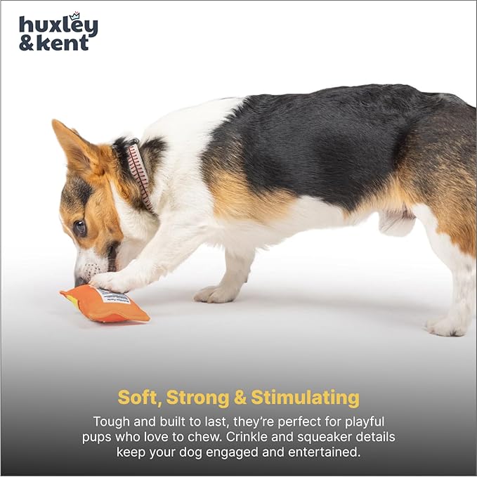 Huxley & Kent Funny Dog Toy w/Squeaker – Power Plush Squeaky Dog Toys for Small Dogs – Durable Small Stuffed Animal for Indoor Play & Fetch - Tiny Tuff Treatos Snacks