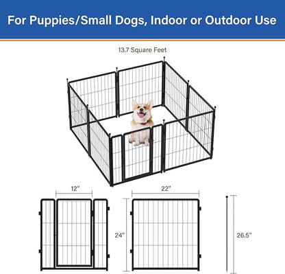 PETREEK Dog Playpen 24 inch 8 Panels for Indoor & Outdoor Use – Heavy-Duty Metal Pet Fence with Ground Stakes, Rounded Ball Tops for Safety, Stable & Foldable Design, Easy to Assemble