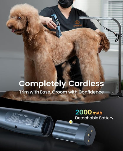 oneisall Professional Cordless Dog Clippers for Groomers, Heavy-Duty Dog Clippers for Thick Long Hair Doodle Poodle, 2-Speed Upgrade Motor, Detachable Batteries, Carbon Steel Blade