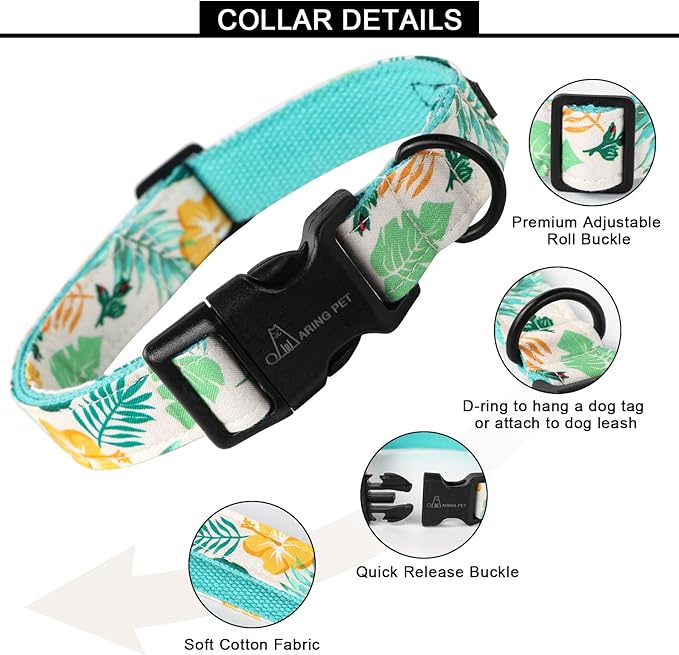 ARING PET Summer Dog Collar-Lightweight Dog Collar for Medium Dogs, Adjustable Comfortable Cotton Pet Collars for Small Medium Large Dogs, Medium