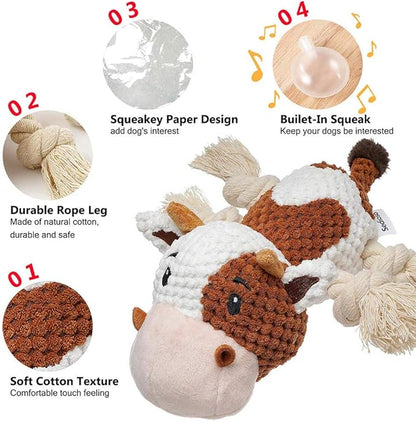 Sedioso Dog Toys Set, Large Dogs Toy, Stuffed Animal Dog Chew Toy, Soft Plush Dogs Toys Pack for Small. Middle, Large Breed(3-Pack, Cow)