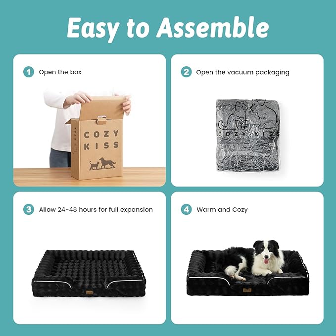 COZY KISS Orthopedic Dog Bed for Large Size Dog, Soft and Warm Faux Fur Extra Large Sofa for Pet Up to 100 lbs, Foam Bolster Anti-Slip Couch with Washable Removable Cover, XL 44x32x7 inch, Black