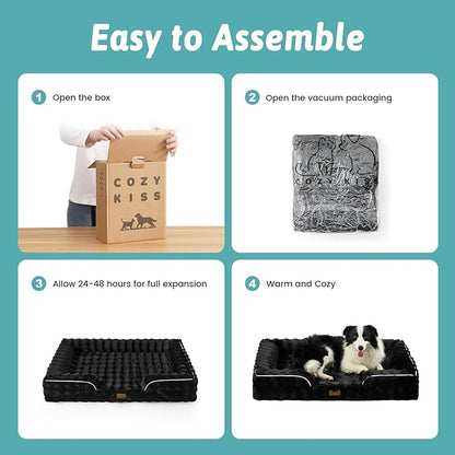 COZY KISS Orthopedic Dog Bed for Extra Large Dog, Soft and Warm Faux Fur Sofa for Giant Pet Up to 150 lbs, Foam Bolster Anti-Slip Couch with Washable Removable Cover, XXL 48x35x8 inch, Black