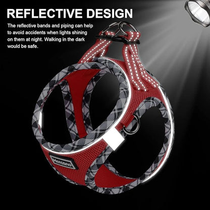 Mercano Soft Mesh Dog Harness and Leash Set, No-Chock Step-in Reflective Breathable Lightweight Easy Walk Vest Harnesses with Safety Buckle for Small Dogs, Cats (Red, XL)