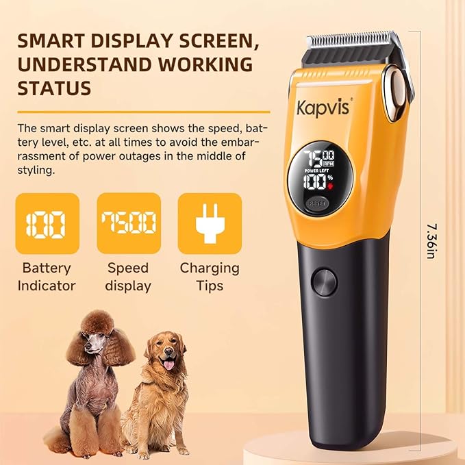 Kapvis Dog Clippers for Grooming Thick Hair with LED Light,Cat Shaver,and Sheep Shears for Thick/Matted/Knotted/Fine/Curly Hair,Works with or Without Power Cord