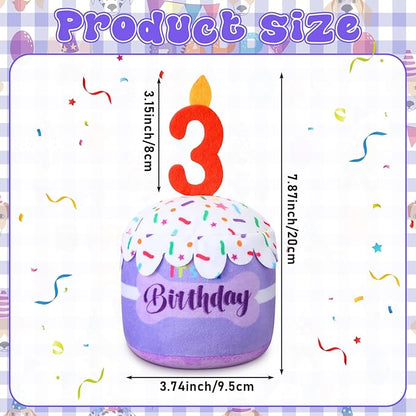 Dog 3rd Birthday Cake Toy Accessories for Girl Boy Gifts, Purple Squeaky Plush Toy for Dog Birthday Party Decor Favor for Large, Medium and Small Dogs