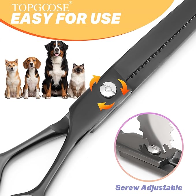 TOPGOOSE 7.5" Dog Grooming Scissor - Professional Thinning Shear with 37 Teeth Japanese Stainless Steel Blender Scissors for Dogs, Cats and Other Pets (Thinning, Black)