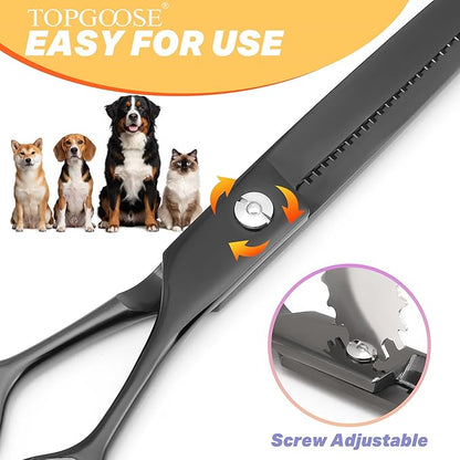 TOPGOOSE 7.5" Dog Grooming Scissor - Professional Thinning Shear with 37 Teeth Japanese Stainless Steel Blender Scissors for Dogs, Cats and Other Pets (Thinning, Black)