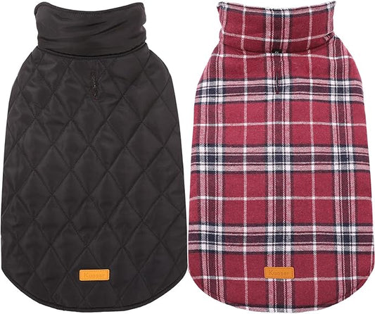 Kuoser Waterproof Dog Coat, Reversible Dog Jacket for Large Dogs, Adjustable Durable Doggie Winter Coat for Groowing Puppies Warm Puppy Cold Weather Apparel, Red L