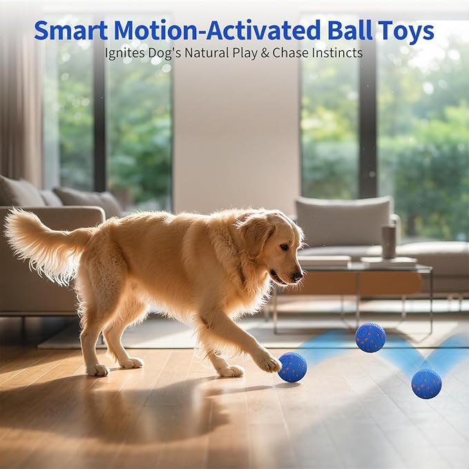 Dog Toys for Medium Large Dogs to Keep Them Busy, Smart Interactive Dog Balls with Automatic Moving Bouncing Vibrating for Enrichment, Mental Stimulation, Anti Boredom, Blue