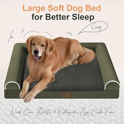 Large Dog Bed Orthopedic Washable: Beds Bolster XL Bed Large Big Dogs Memory Foam Couch Sofa Waterproof with Removable Cover - Dark Green