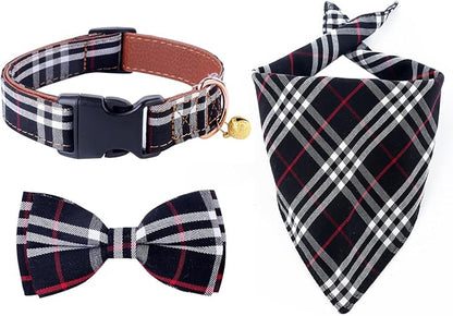 Yizepet Dog Collar with Bow Tie- Adjustable pet Collar for Dogs with Plastic Buckle Collar, Stylish Pattern for Small Medium or Large Boy and Girl Dog and Cat